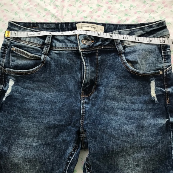 EightyTwo Denim Acid Wash Skinny Ankle Jeans Size 5 Pockets Dark Blue Distressed - Picture 10 of 16